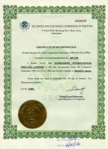 SECP certificate of incorporation